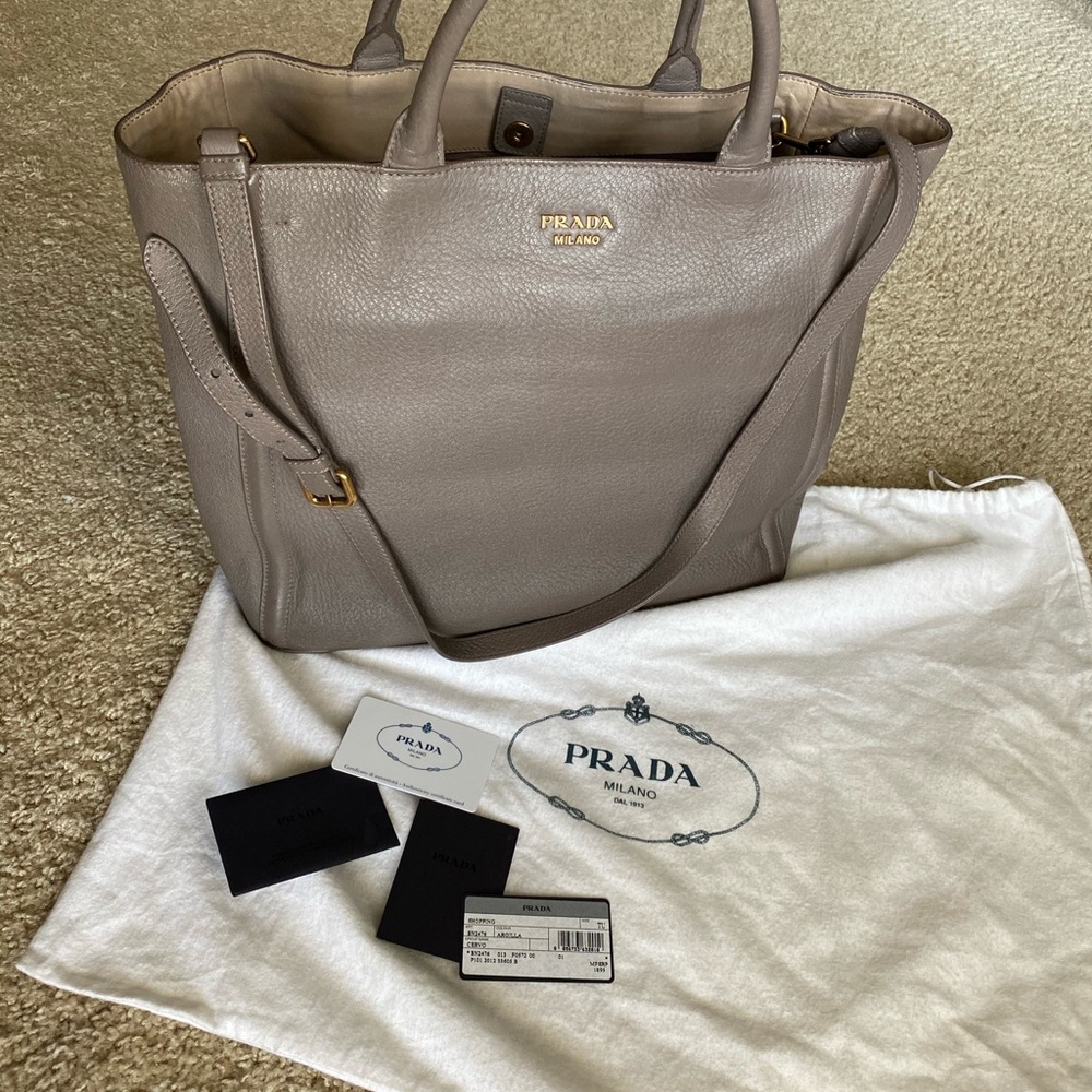 Prada Gray Large Tote Shopper Crossbody Bag Purse - Picture 1 of 16
